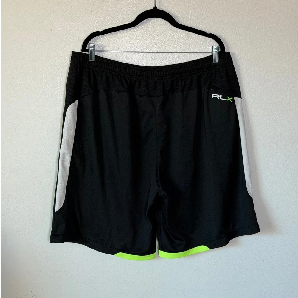 Ralph Lauren RLX Men's XXL Black Athletic Performance Shorts Neon Green Light